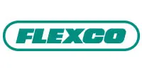 A green and white logo for flexco.