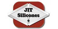 A red and white logo of jit silicones