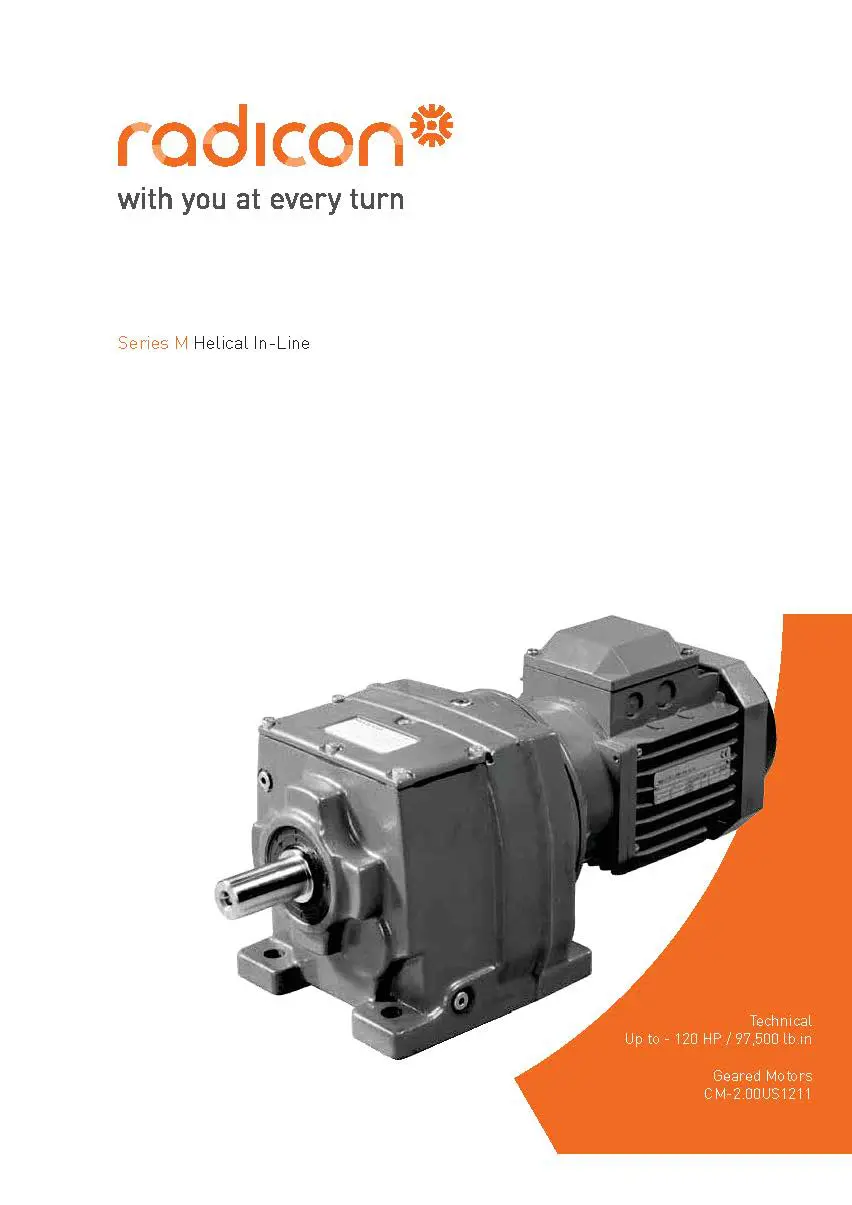 A white and orange cover of a manual with an image of a gear motor.