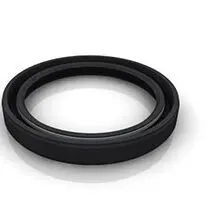 A black rubber ring on top of a white background.