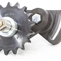 A close up of the sprocket and wheel on a machine